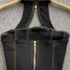 Jessica Bara Nazzie Denim Halter Cut Out Top The Denim Destination