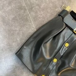 Jessica Bara Diara Gold Button PU Leather Mini Skirt