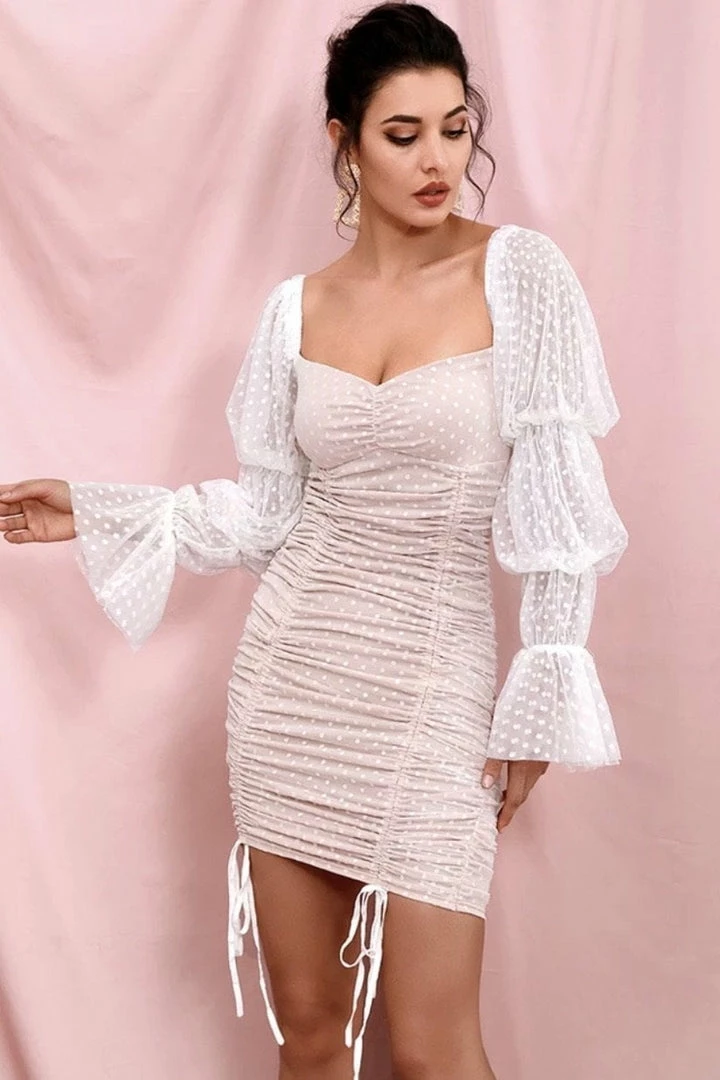 Summer Lovin' Jessica Bara Sebastian Long Sleeve Polka Dot Mini Dress