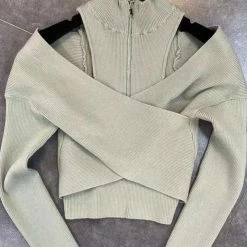 Jessica Bara Larsa Long Sleeve Turtleneck Zip Up Top