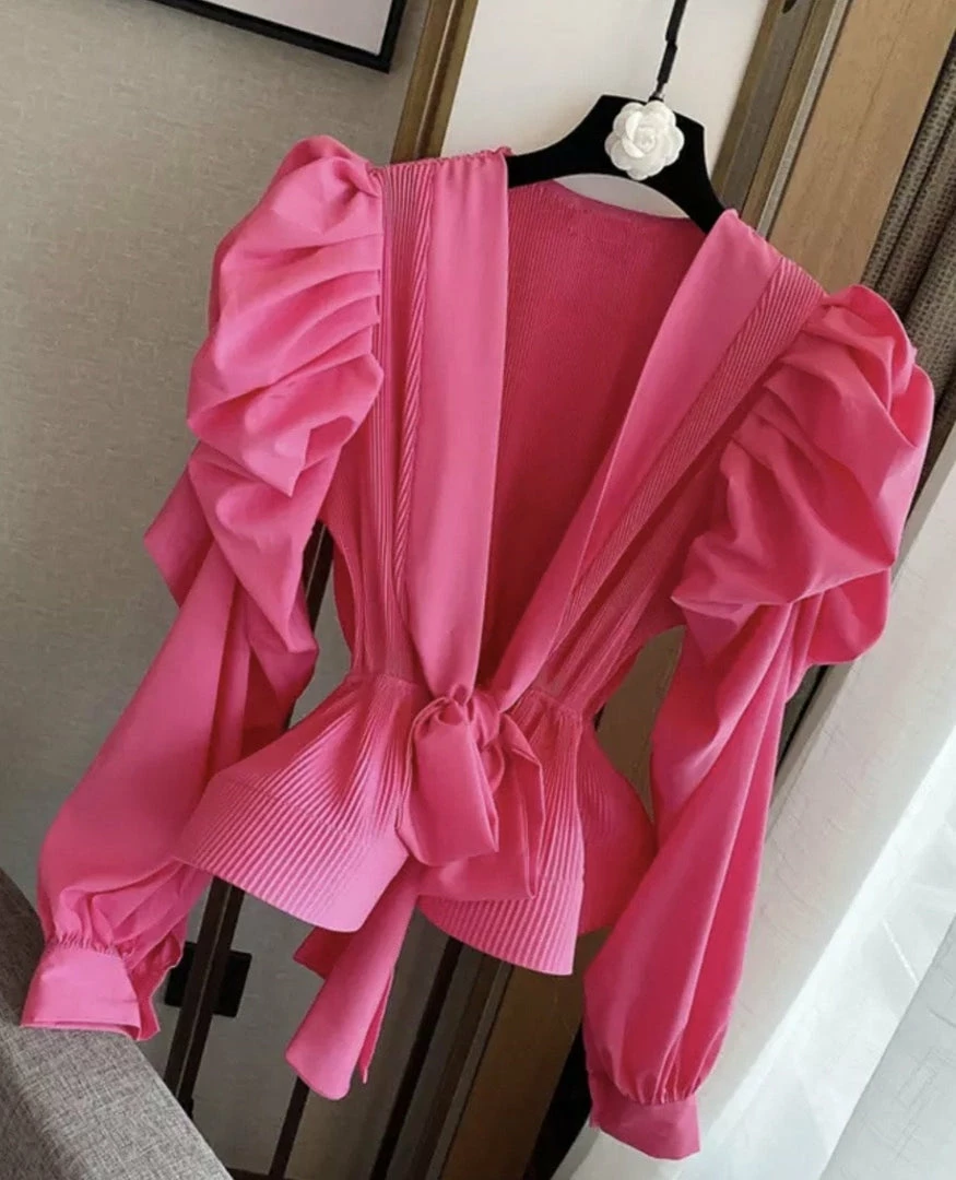 Jessica Bara Esma Puff Sleeve Belted Wrap Top Reve Doll Essentials