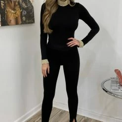 Jessica Bara Clea Long Sleeve Crystal Turtleneck Bodysuit