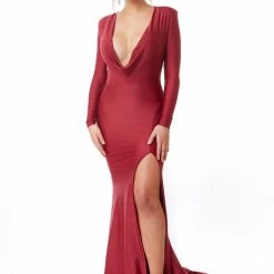Atria Deep V Leg Slit Gown The Event Shop