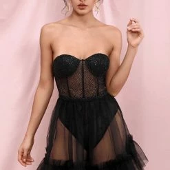 Jessica Bara Brigitta Strapless Sheer Mini Dress