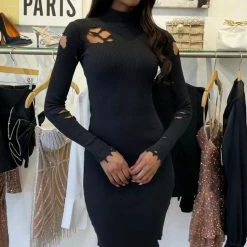 Jessica Bara Liliana Long Sleeve Distressed Mini Dress Reve Doll Essentials