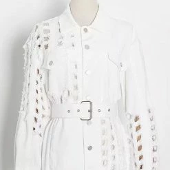 Jessica Bara Aria Denim Distressed Belted Jacket