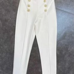 Jessica Bara Emmerson Gold Button Straight Leg Pants