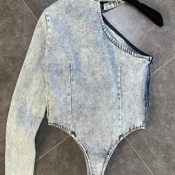 Jessica Bara Ariadne One Shoulder Denim Bodysuit