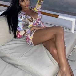 Influencer Style Jessica Bara Lorena Long Sleeve Letters Mini Dress