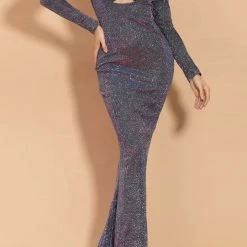 Jessica Bara Erika Glitter Cut Out Bodycon Maxi Dress