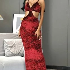 The Event Shop Jessica Bara Kiki Cut Out Velvet Bodycon Maxi Dress
