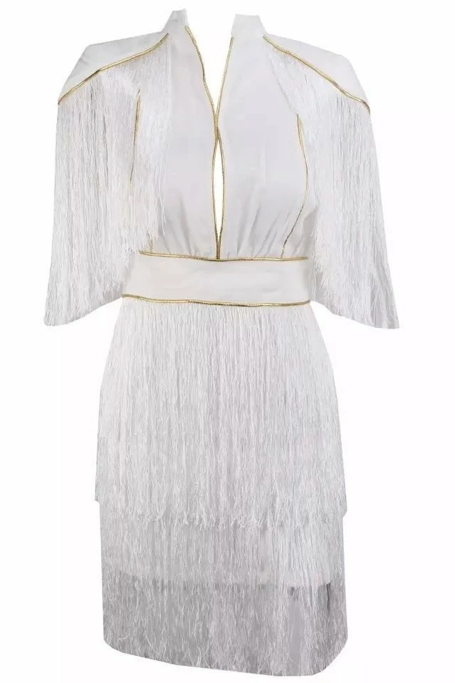 Jessica Bara Maureen Short Sleeve Fringe Mini Dress The Event Shop