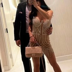 Best Sellers Jessica Bara Alpha Strapless Crystal Mesh Mini Dress