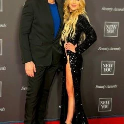 Jessica Bara Spencer Irregular Mesh Cut Out Sequin Gown