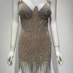 Jessica Bara Alpha Strapless Crystal Mesh Mini Dress