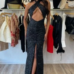 The Event Shop Jessica Bara Zuma Sequin Halter Cut Out Gown