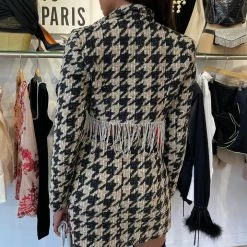 Birthday Suit Jessica Bara Porsha Houndstooth Fringe Blazer And Skirt Two Piece Set