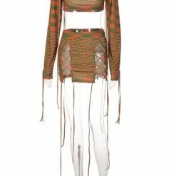 Jessica Bara Hana Knit Crop Top And Skirt Three Piece Set