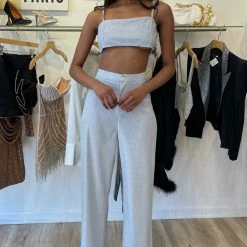 Jessica Bara Zendaya Glitter Crop Top And Pant Two Piece Set