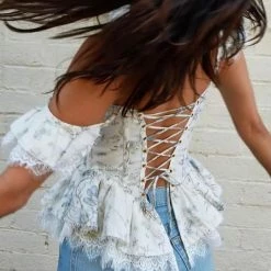 Jessica Bara Elda Ruffle Lace Up Back Corset Top Summer Lovin'