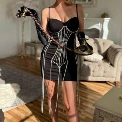 Jessica Bara Lera Crystal Fringe Mini Dress Influencer Style