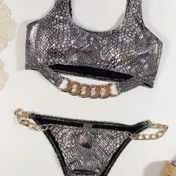 Jessica Bara Oakly Reflective Snakeskin Bikini Set Poolside Essentials
