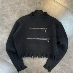 Jessica Bara Cali Long Sleeve Distressed Cropped Sweater