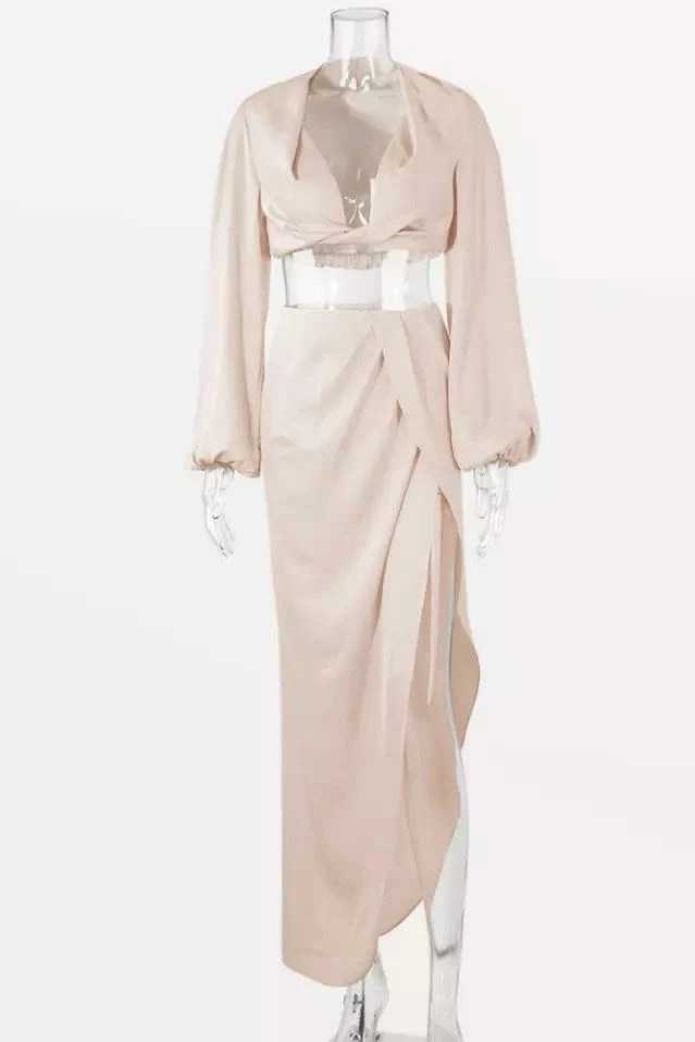 Jessica Bara Radika Long Sleeve Crop Top And Maxi Skirt Two Piece Set Summer Lovin'