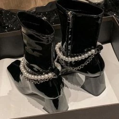 Reve Doll Essentials Jessica Bara Adaline Patent Leather Pearl Ankle Boots