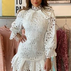 Jessica Bara Adelaide Long Sleeve Embroidered Ruffle Mini Dress Summer Lovin'