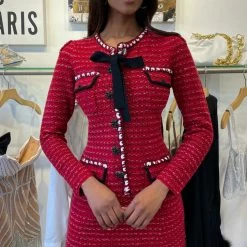 Jessica Bara Kassandra Long Sleeve Knit Bow Mini Dress