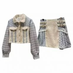 Jessica Bara Reese Tweed Sequin Jacket And Skirt Two Piece Set