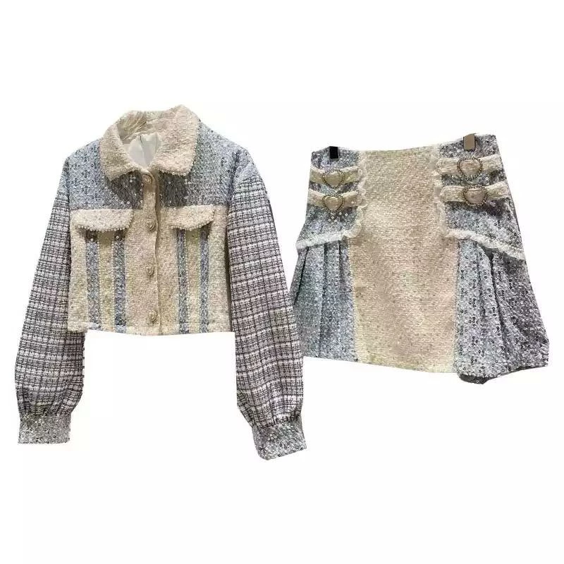 Jessica Bara Reese Tweed Sequin Jacket And Skirt Two Piece Set