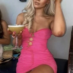 Jessica Bara Sonya Strapless Ruched Lace Up Dress Birthday Suit