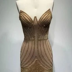 Jessica Bara Alpha Strapless Crystal Mesh Mini Dress