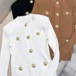 Jessica Bara Stacy Gold Button Knit Cardigan Reve Doll Essentials