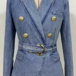 Jessica Bara Davian Belted Denim Blazer Reve Doll Essentials