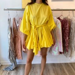 Summer Lovin' Jessica Bara Peggy Pleated Long Sleeve Belted Mini Dress