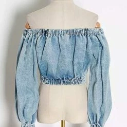 Summer Lovin' Jessica Bara Tayah Off The Shoulder Denim Crop Top