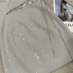 Jessica Bara Meilani Glitter Halter Mini Dress