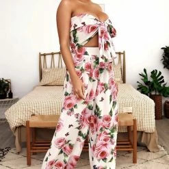 Jessica Bara Zuri Floral Crop Top And Pant Two Piece Set