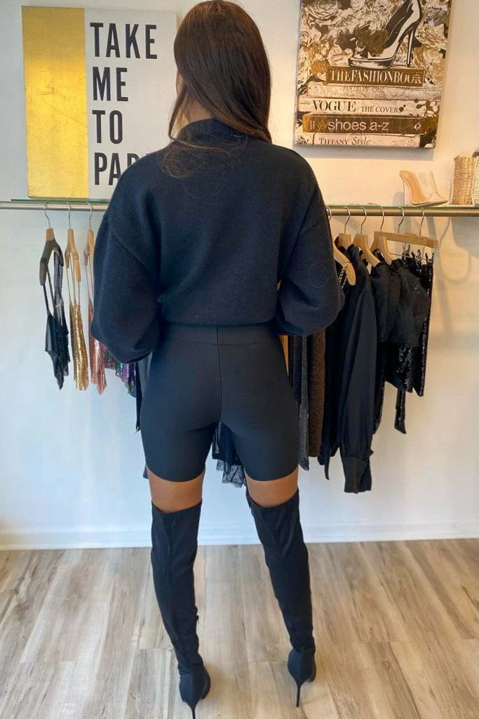 Jessica Bara Corey Chain Long Sleeve Cropped Sweater