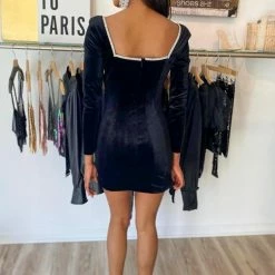 Jessica Bara Miley Long Sleeve Rhinestone Velvet Mini Dress