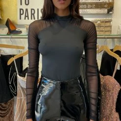 Jessica Bara Tessa Mesh Long Sleeve Bodysuit Influencer Style