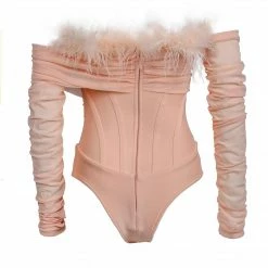 Birthday Suit Jessica Bara Camryn Off The Shoulder Feather Corset Bodysuit