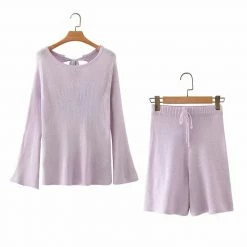 Jessica Bara Lennox Reversible Knit Top And Short Two Piece Set Long Sleeves