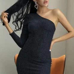 ReveBoutique Jessica Bara Melissa One Shoulder Glitter Mini Dress