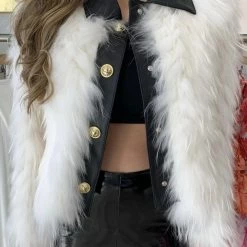 Jessica Bara Fallon Leather And Fur Gold Button Coat