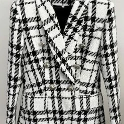 Jessica Bara Robin Houndstooth Silver Button Blazer Influencer Style