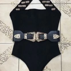Jessica Bara Katia Bandage Cut Out Belted Bodysuit Birthday Suit